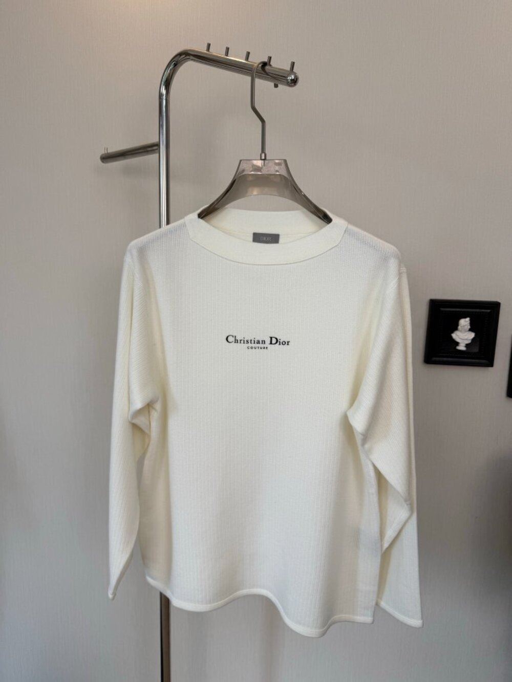Christian Dior Couture Ribbed Long Sleeve Sweater White